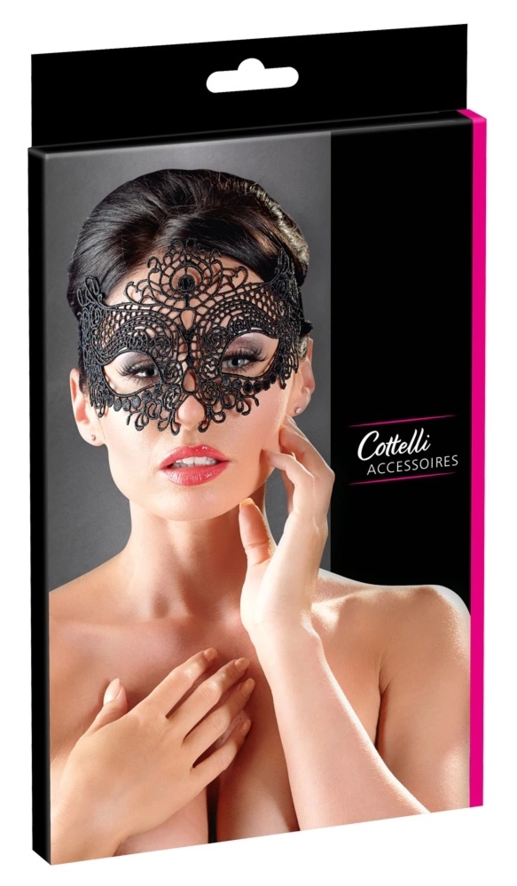 Cottelli Accessoires Maska Koronkowa na Oczy Czarna wiązana z haftem