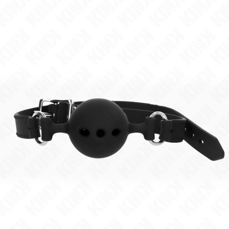 KINK – gag silikonowy z kulką 5 cm, regulowany, rozmiar L, czarny, anatomiczny