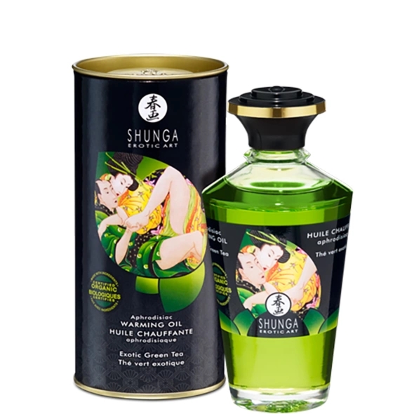 Shunga Aphrodisiac Warming Oil Green Tea 100ml rozgrzewający olejek do masażu o zapachu zielonej herbaty