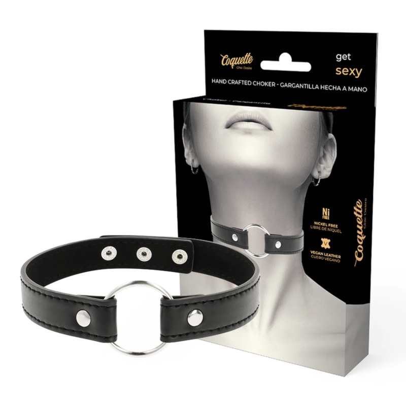 Coquette Chic Desire Naszyjnik ze Skóry Wegańskiej, Regulowany, Czarny – Minimalistyczny Model