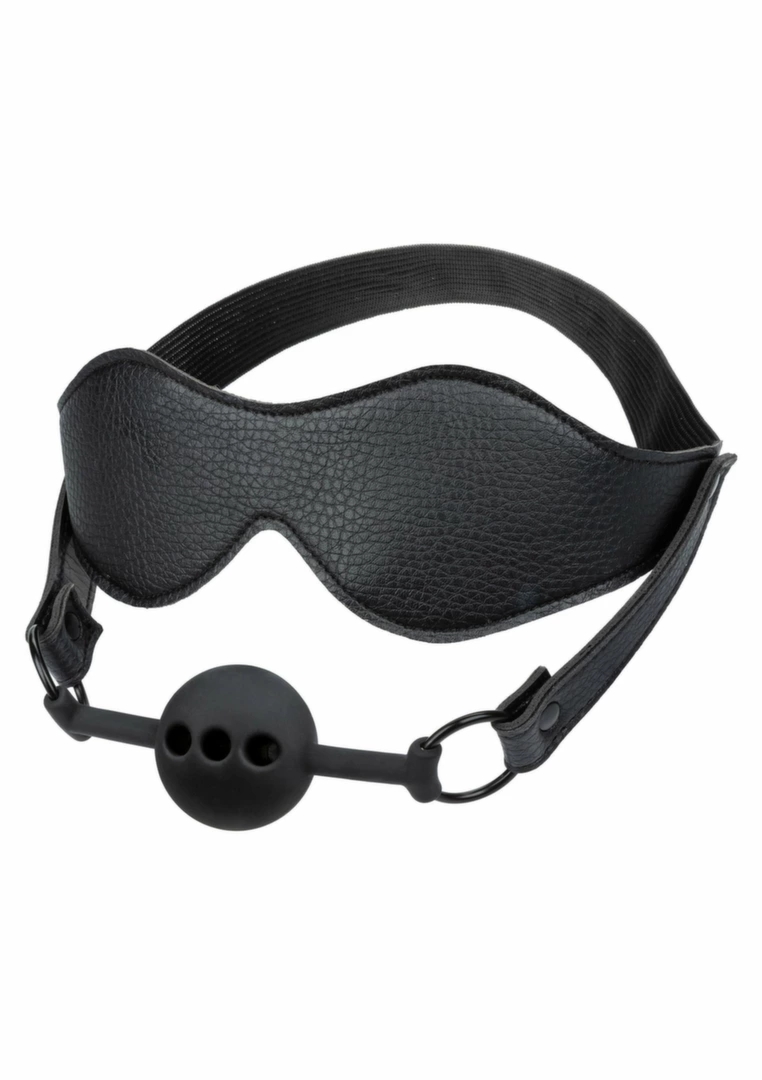 CalExotics Eye Mask & Breathable Ball Gag zestaw komfortowy – opaska na oczy i oddychający ustnik silikonowy