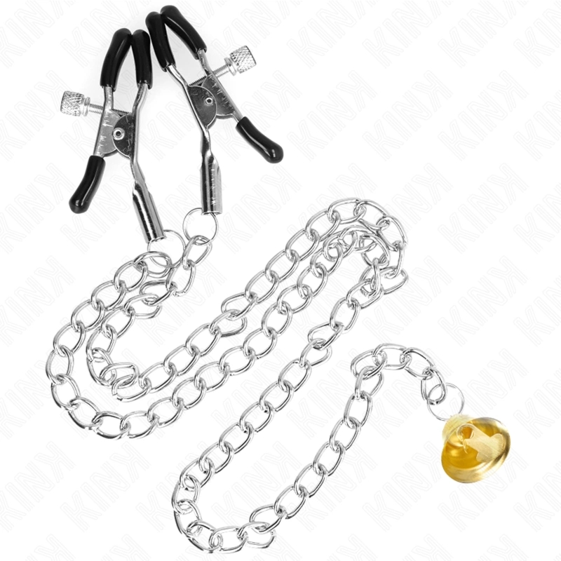 KINK Zaciski z łańcuszkiem i zawieszką – metalowe, 30 cm, chromowana powierzchnia