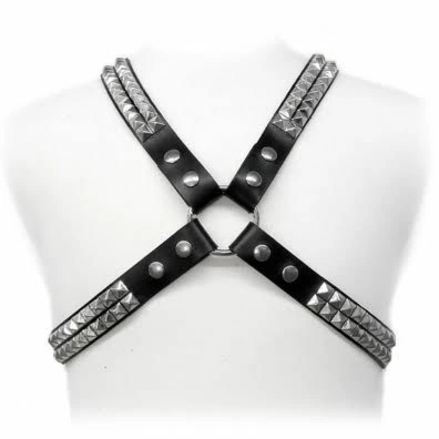 Leather Body – skórzana uprząż z ćwiekami piramidowymi, regulowana S-XL, naturalna skóra