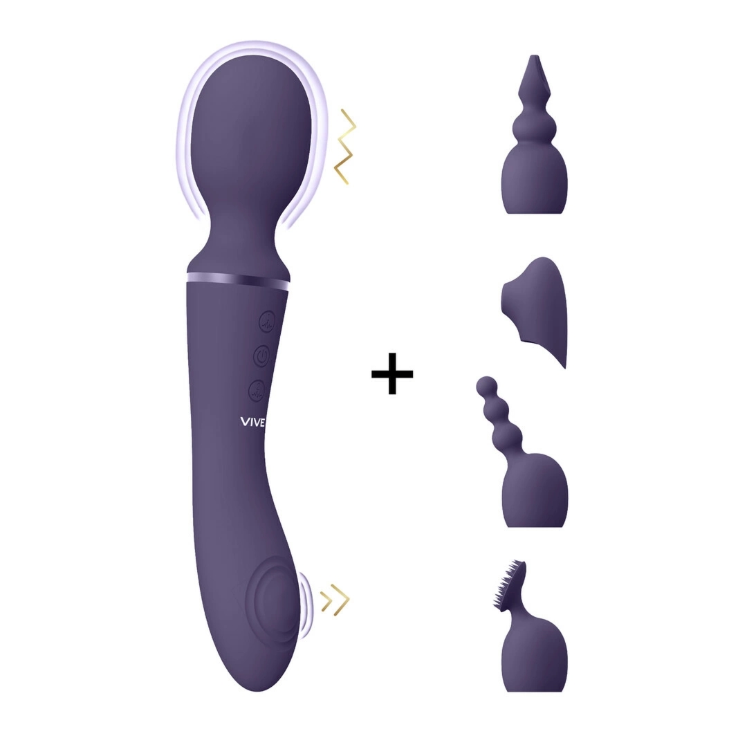 VIVE Nami – Dwustronny masażer z 4 nakładkami i 2 silnikami F1, technologia Pulse-Wave, fioletowy