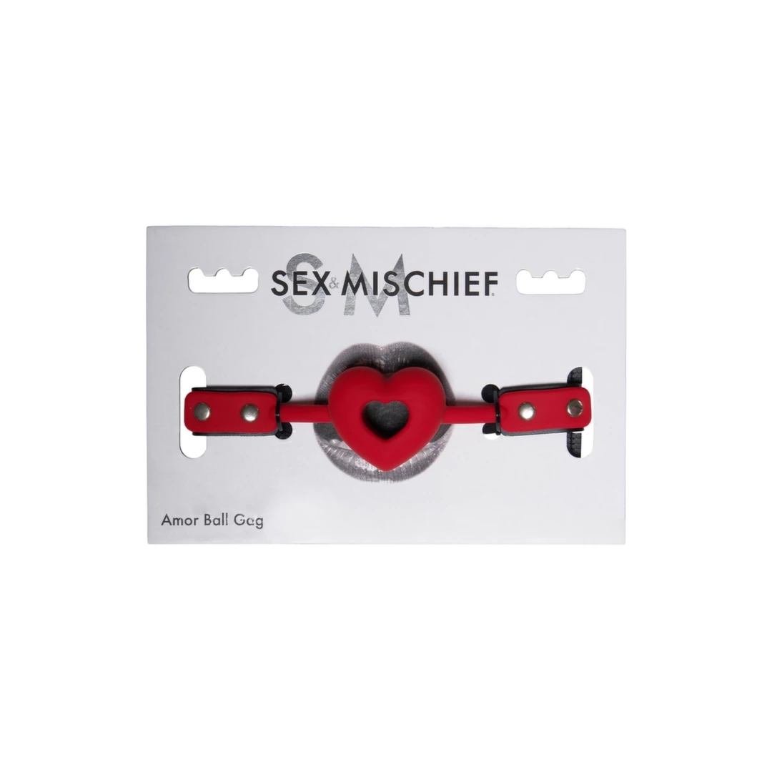Sportsheets Sex & Mischief Serce Red – pasek intymny z otworami, regulowany, czerwony design