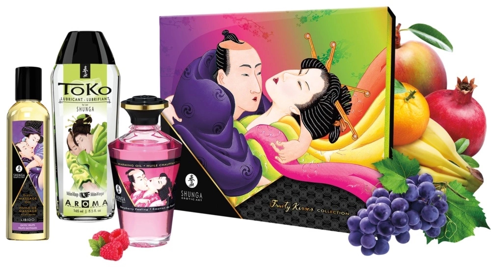 Shunga Secret Set Fruity Kisses – 3-częściowy zestaw masażowy, owocowe aromaty, prezentowy