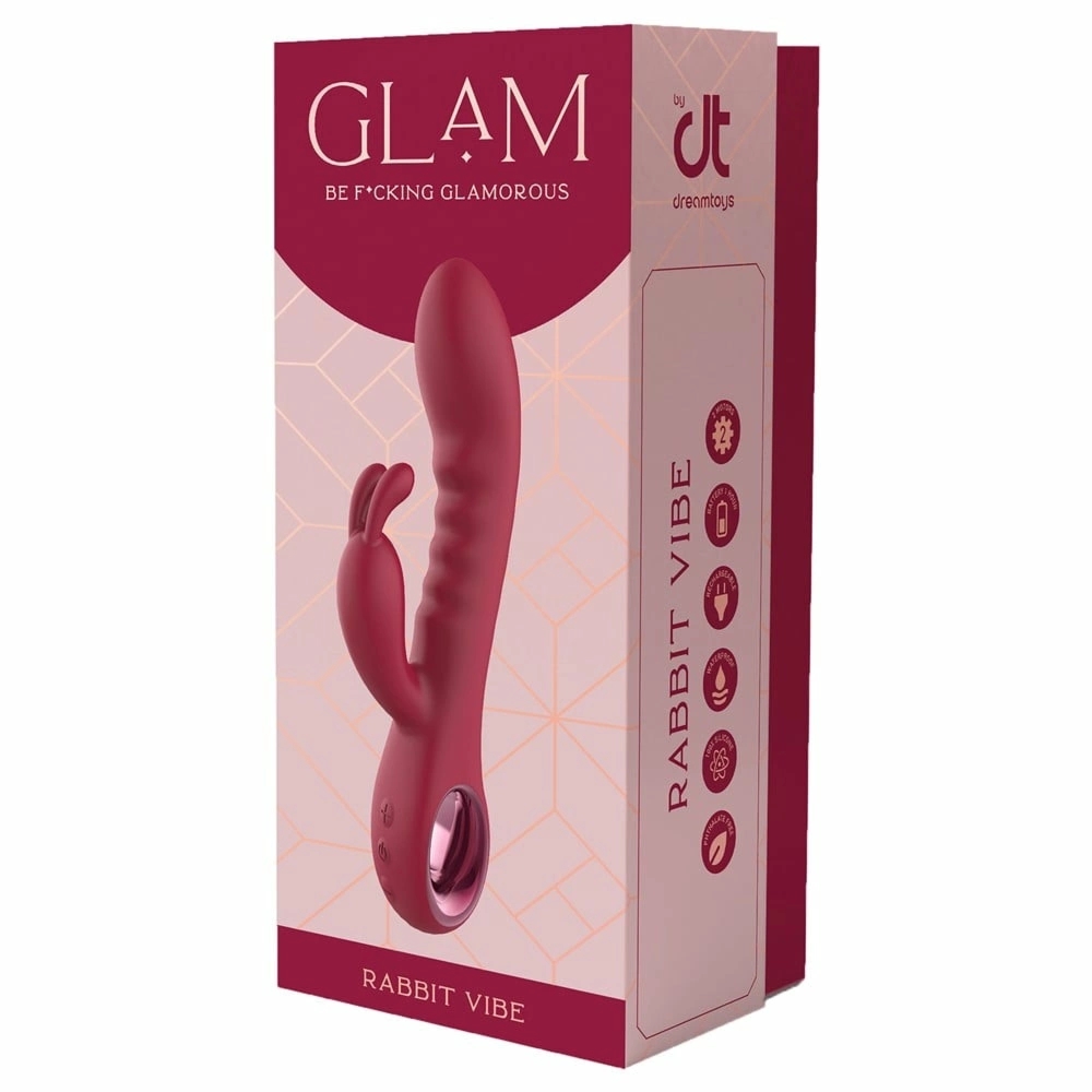 GLAM Rabbit Vibe – silikonowy model z podwójną stymulacją, 5 rytmów, fioletowy, 22 cm, IPX6