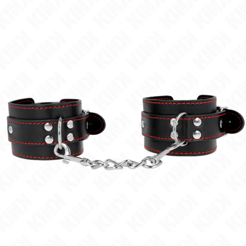 KINK Opaska na Nadgarstki Czarna z Czerwoną Podszewką, Regulowana 20-28 cm, D-Ring