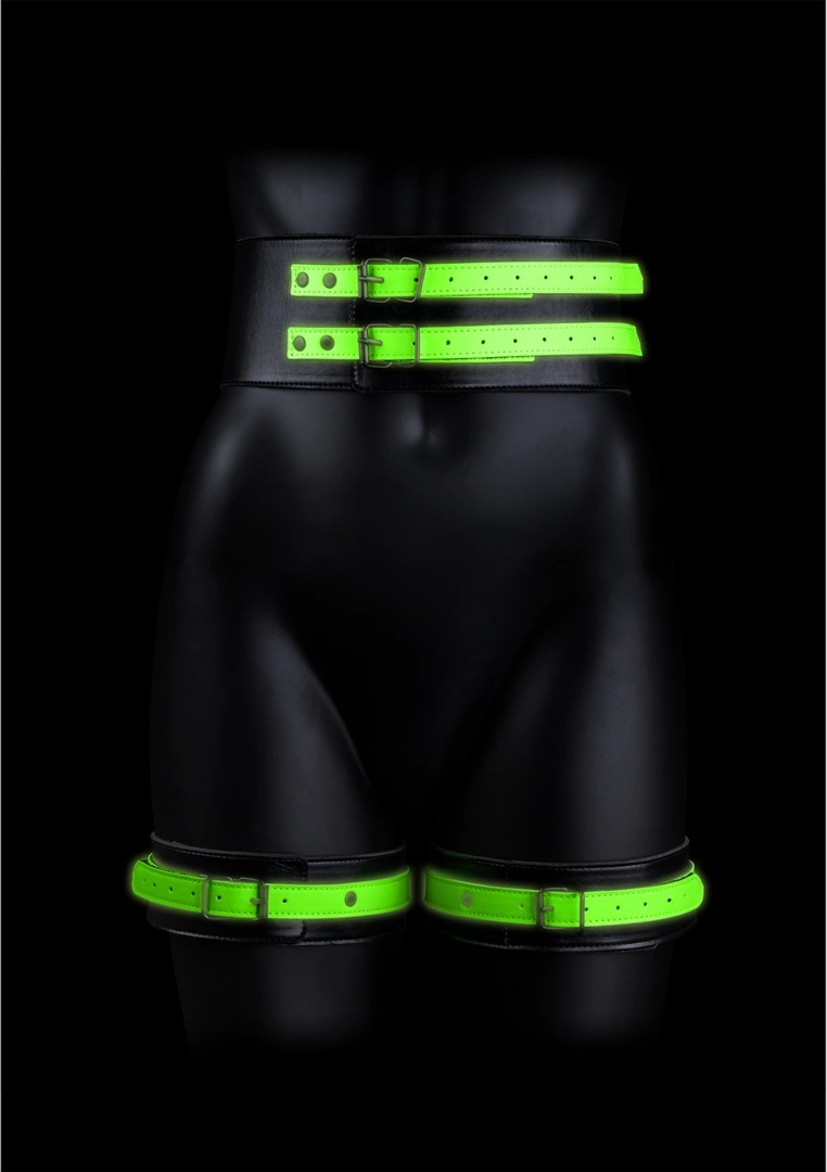 Ouch! Glow in the Dark L/XL – kajdanki na uda z paskiem, fluorescencyjne, regulowane