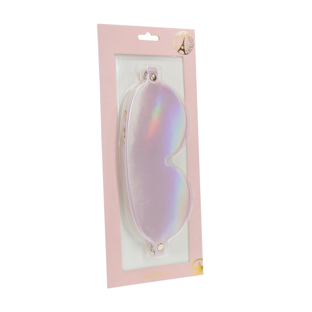 Ouch! Paris Collection Mask Blindfold Pink – skorzana opaska na oczy, iryzujące elementy, regulowane zapięcie
