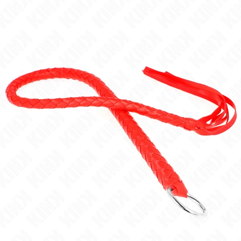 KINK Snake Whip 65cm czerwony pierścień – Skorzany Bat z Antypoślizgowym Uchwyt