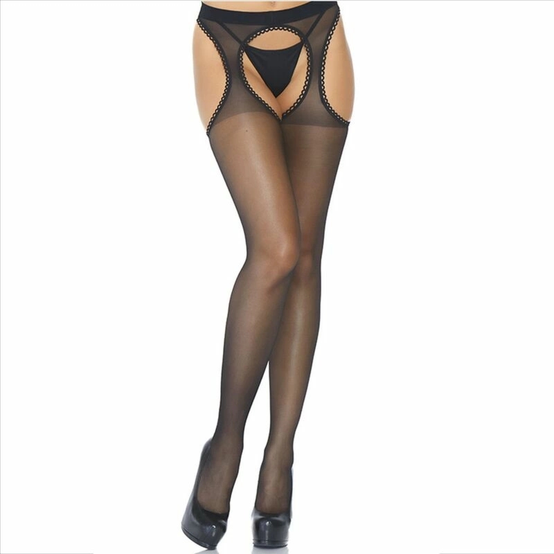 Leg Avenue Pończochy przezroczyste czarne, model do pasa, elastyczny spandex, One Size