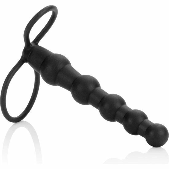 CalExotics Love Rider Beaded – silikonowy system z koralikami, czarny, podwójna sonda, 14,5 cm