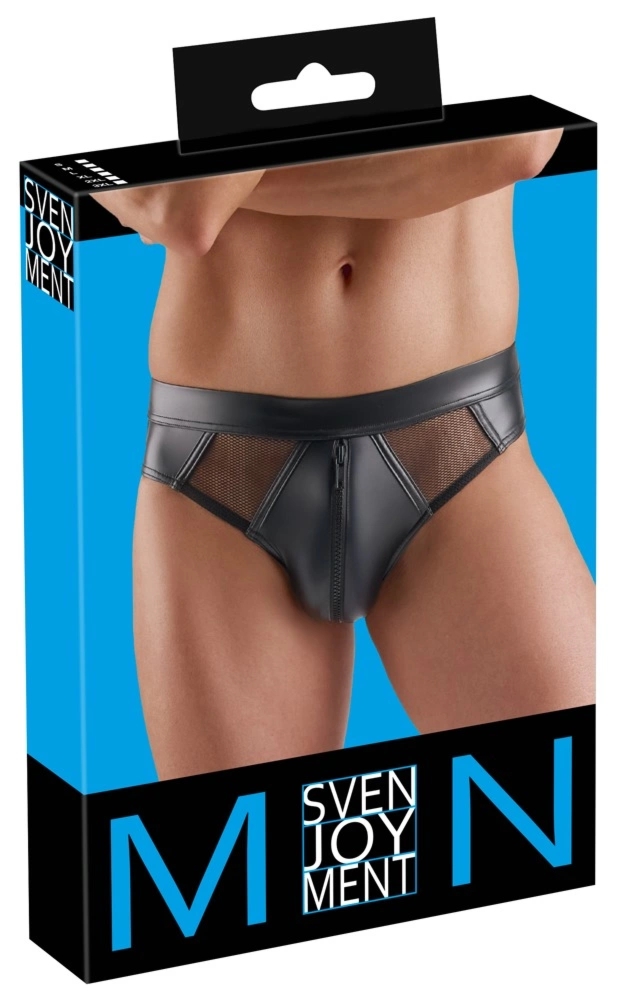 Svenjoyment Briefs 3XL czarne wetlook z siateczkowymi wstawkami i zamkiem, anatomiczny fason