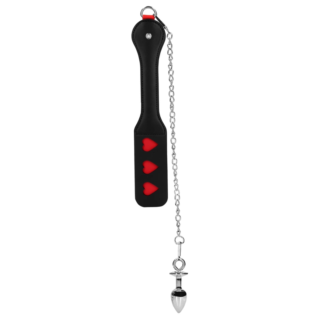 Ouch! Hearts Paddle z łańcuszkiem i metalowym elementem, motyw serc, 32 cm