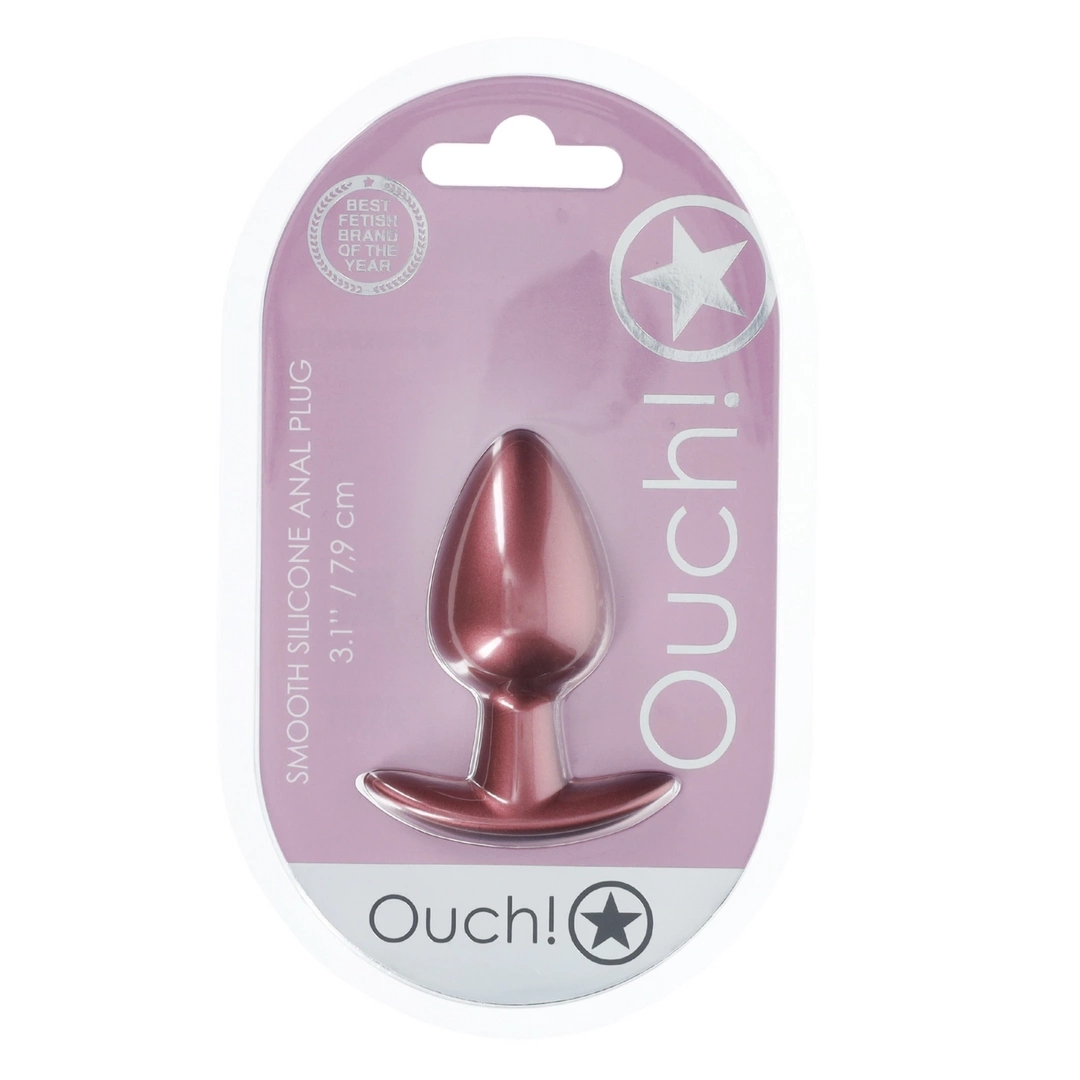 OUCH! Wtyczka anatomiczna średnia silikonowa 7,9 cm metaliczny róż, szeroka podstawa