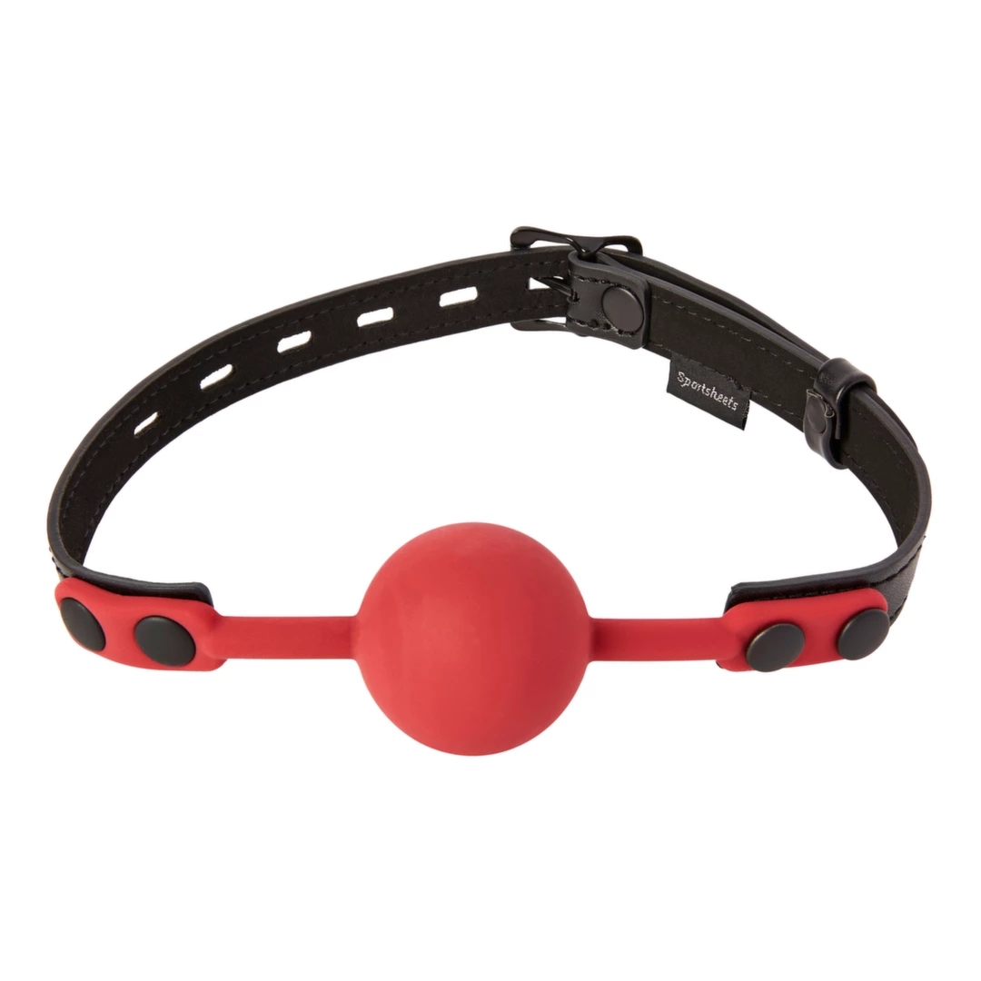 Sportsheets Saffron Ball Gag silikonowy, regulowany pasek, czarno-czerwony, 4.4 cm