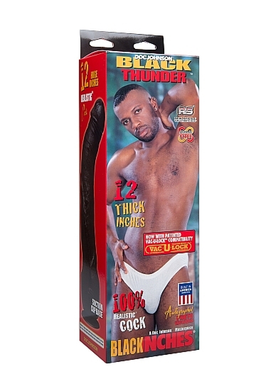 Zakrzywiony Penis Brązowy - Black Thunder - Vac-U-Lock Realistic Cock - 8180-01-BX