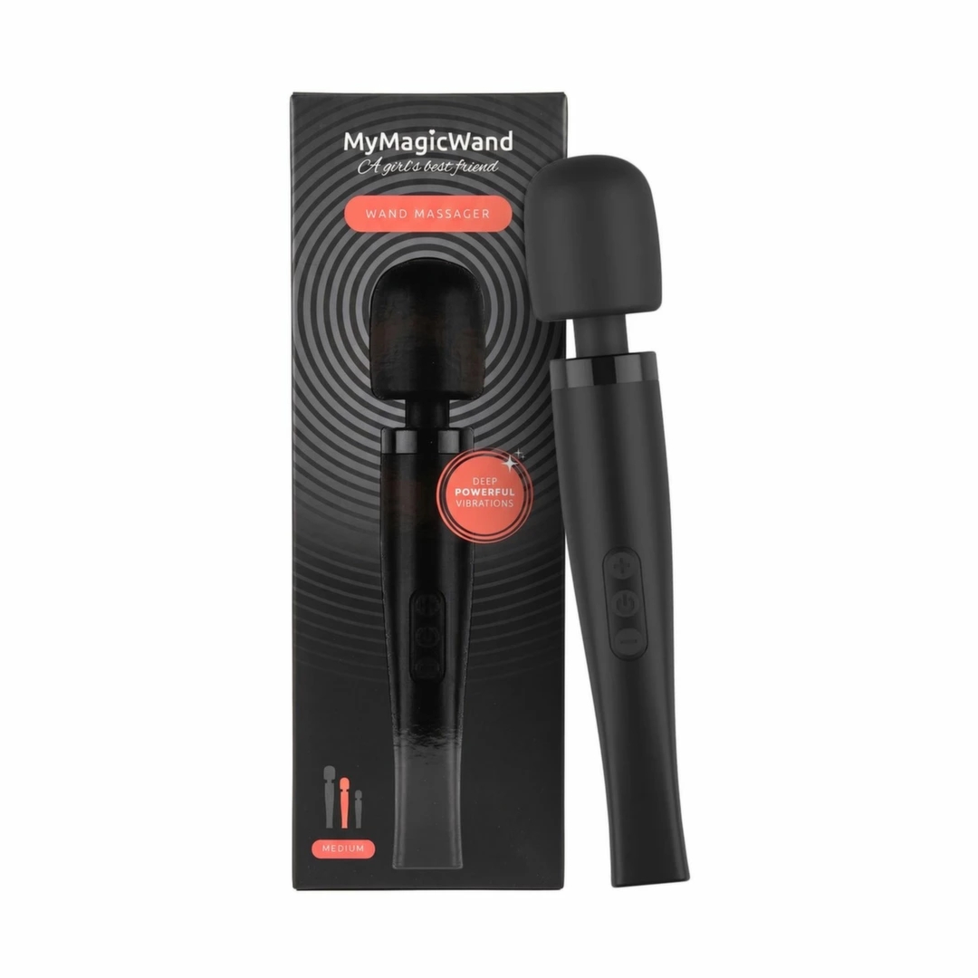 MyMagicWand Wand Vibrator Medium Black – wielofunkcyjny masażer, 28 trybów, IPX5, akumulator