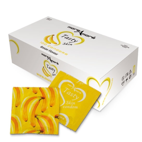 SexShop - Bananowe prezerwatywy MoreAmore Condom Tasty Skin Banan 50 sztuk - online
