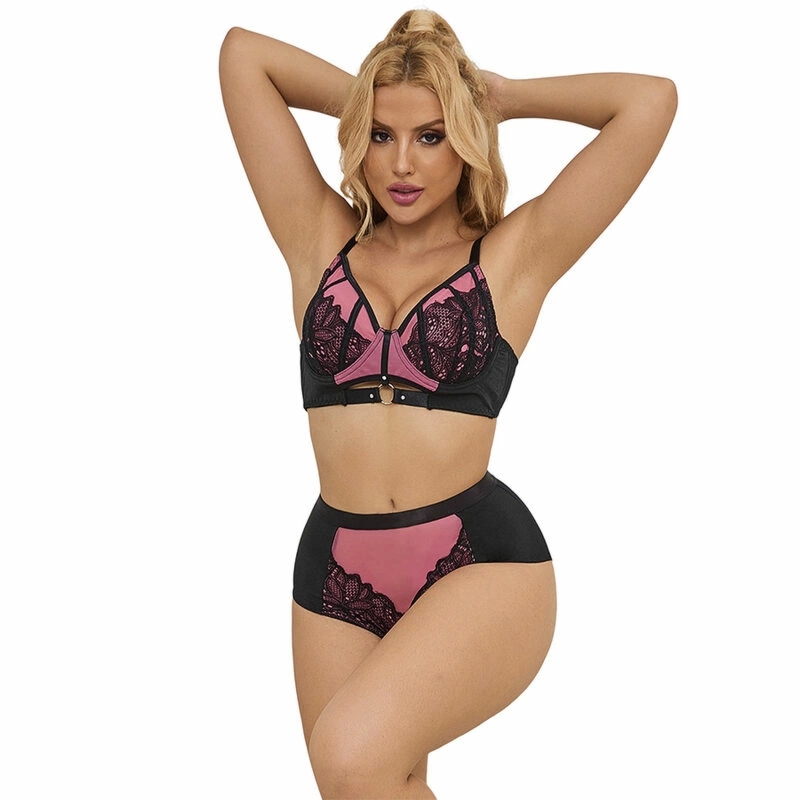 SUBBLIME 955588 Komplet bielizny pink L/XL lakierowana skóra syntetyczna i siateczka z suwakiem