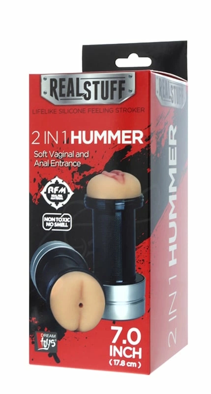 REALSTUFF 2-in-1 Hummer – dwukanałowa maszyna intymna, tunel anatomiczny, saszetka lubrykantu