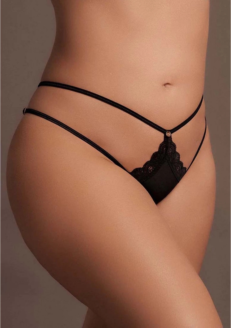 Le Desir Ami Plus Size stringi sznurowane, elastyczne, czarne