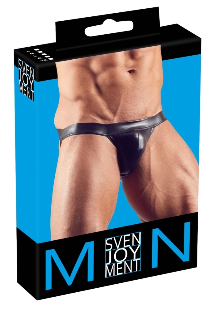 Svenjoyment Męskie Majtki Jockstrap paski czarne M – anatomiczny, błyszczący materiał