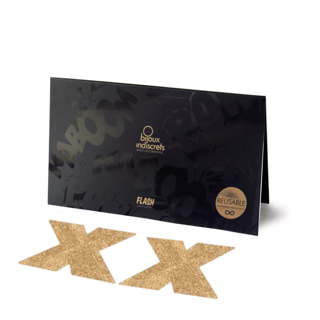 Bijoux Indiscrets Flash Cross Gold ozdobne naklejki wielorazowe złote, silikonowe, 2 sztuki