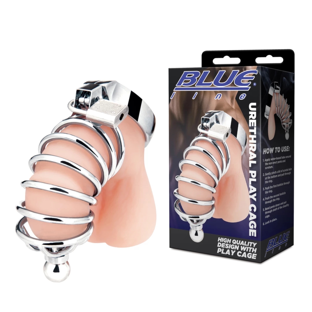 Blueline Cage System – Metalowy model z prętem i anatomicznym pierścieniem, srebrny