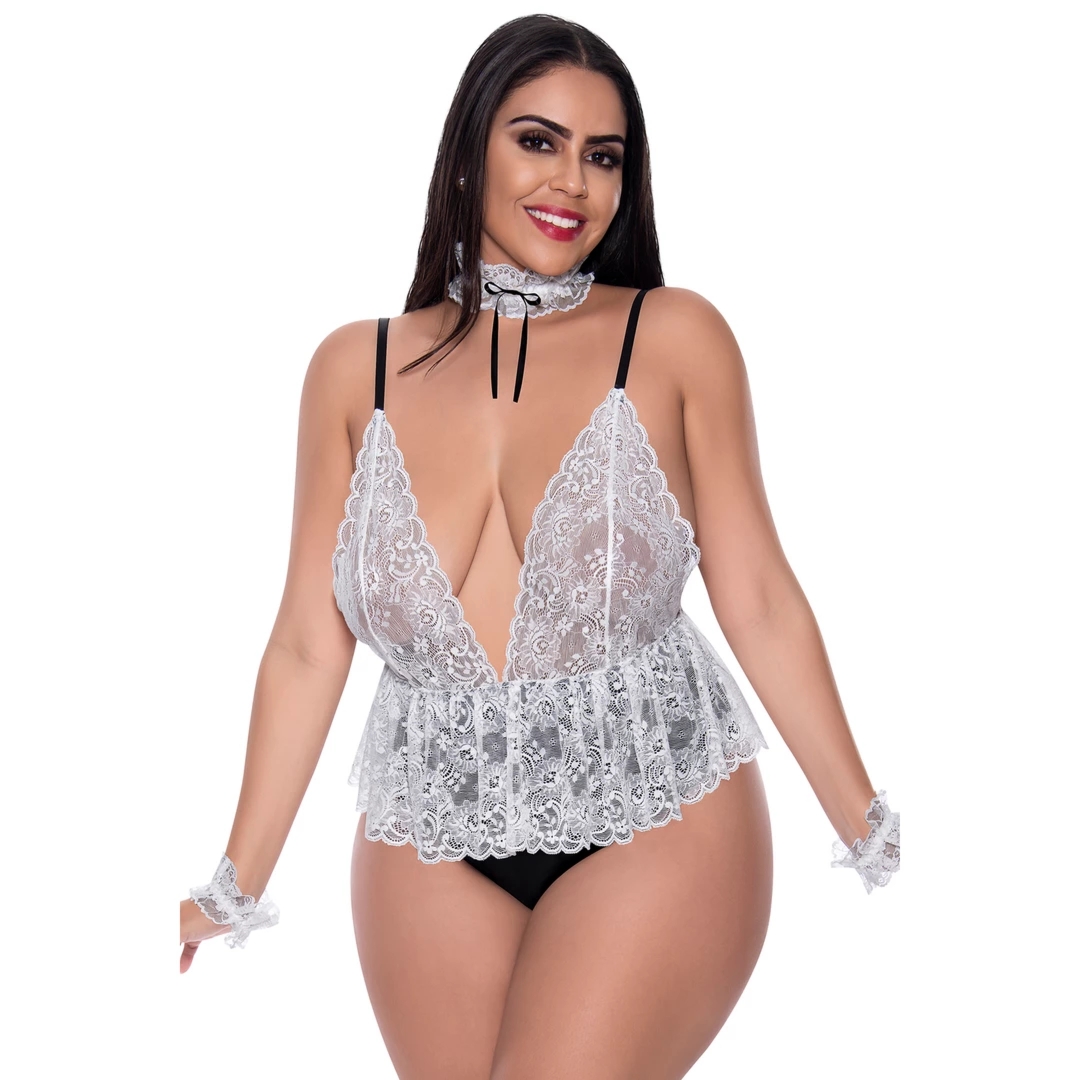 Magic Silk Dress Up Full Service sukienka plus size czarna, koronka, regulowane ramiączka i dodatki