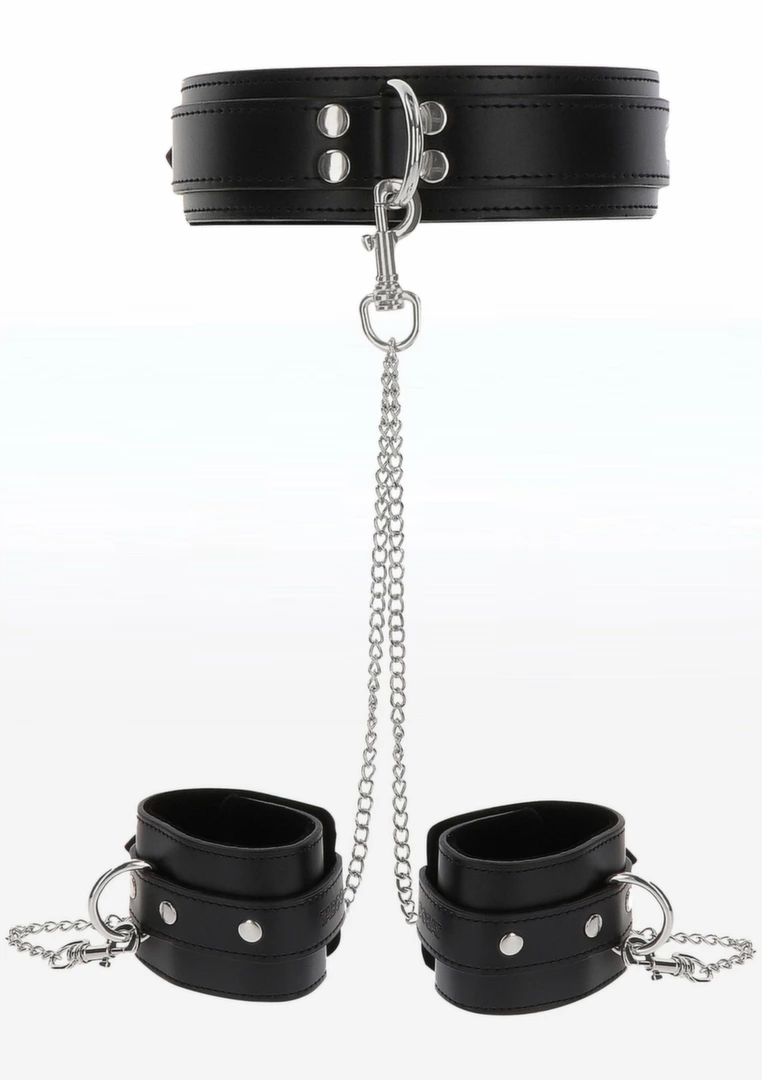 TABOOM Heavy Collar and Wrist Cuffs zestaw obroży i mankietów z welurowym wykończeniem, czarny
