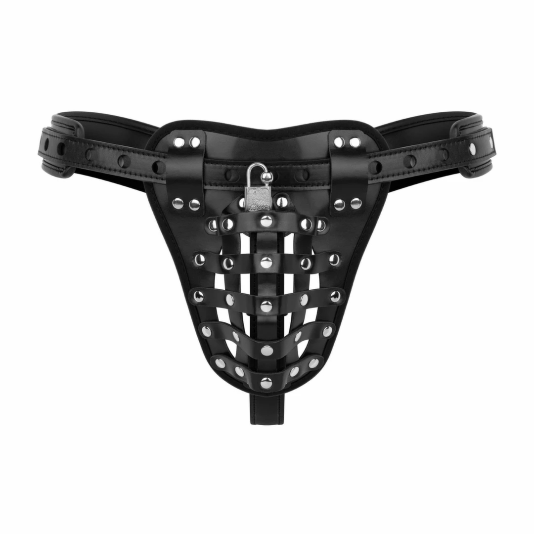 Bedroom Fantasies Chastity Cage Panty Black pas z klatką i zamkiem, regulowane paski