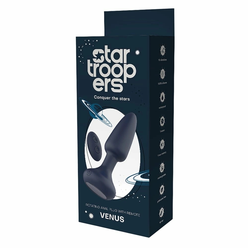 STARTROOPERS Venus – obrotowa zatyczka analna z pilotem, 7 rytmów, silikon, IPX6