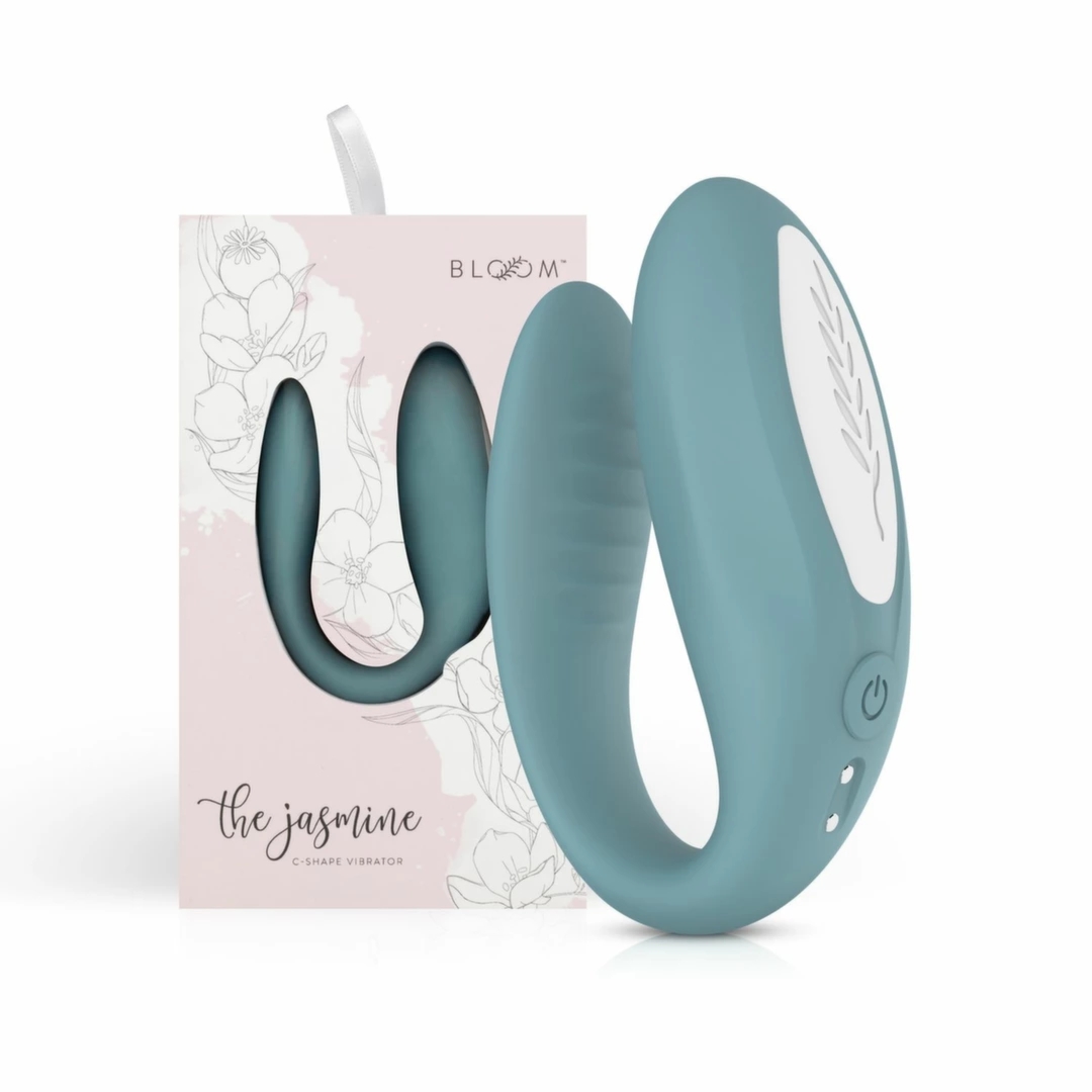 Bloom Jasmine C-Shape Zielony – ergonomiczny wibrator silikonowy z technologią Swipe i opaską na oczy