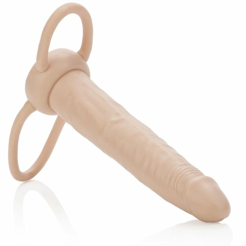 CalExotics Double Penetrator – podwójny aplikator z systemem wsparcia, TPR, 13 cm, przezroczysty