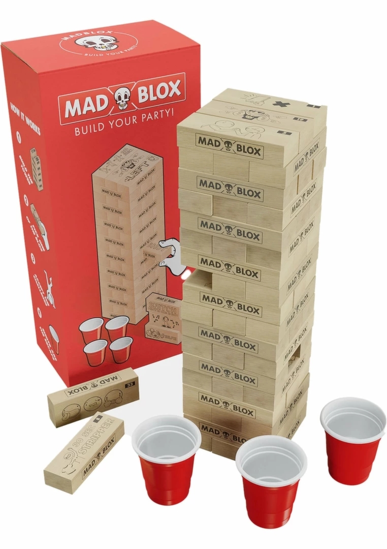MadBlox Game gra imprezowa zręcznościowa z zadaniami dla grupy, drewniana wieża