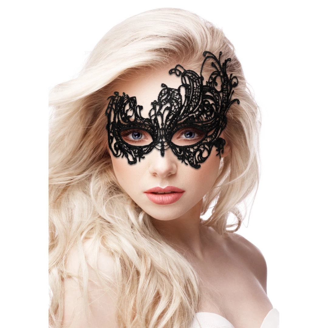 OUCH! Royal Black Lace Mask, maska koronkowa, regulowana, czarna, wenecki styl