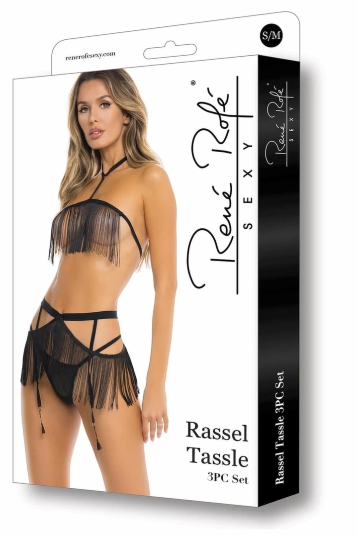 Rassel Tassle 3PC Set Black M/L, komplet z frędzlami i graficznymi paskami, czarny