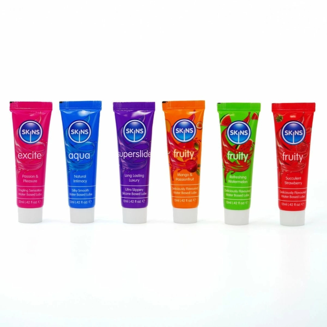 Skins Zestaw Mini Lubrykantów Vital & Fruity 6x12ml – Mix Owocowy i Wodny, Próbki