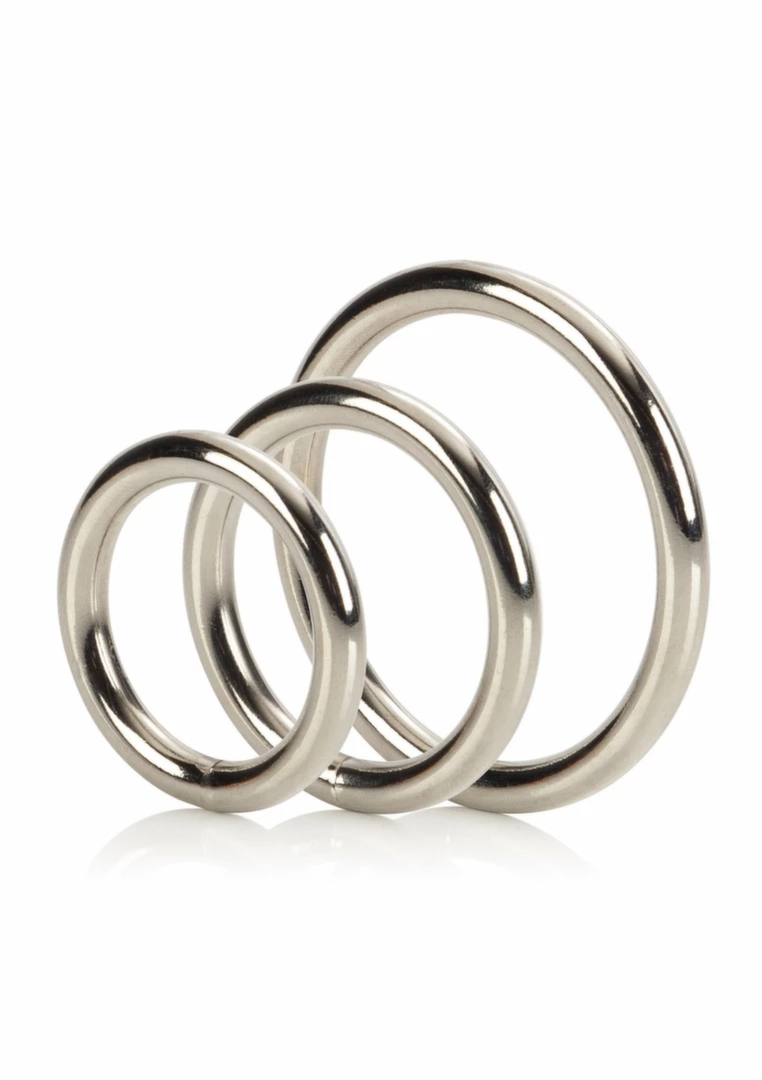 CalExotics Silver Ring 3 Piece Set – zestaw trzech stalowych pierścieni, różne rozmiary, srebrny