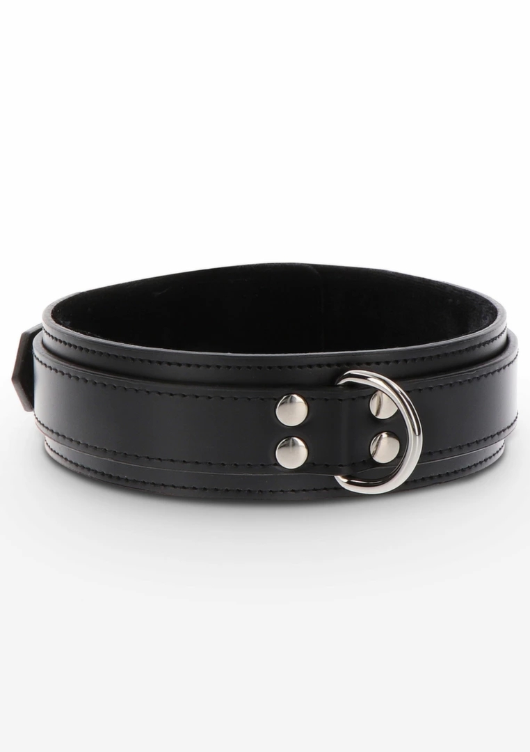 TABOOM Heavy D-Ring Collar czarny kołnierz z ekoskóry z welurową wyściółką i regulacją