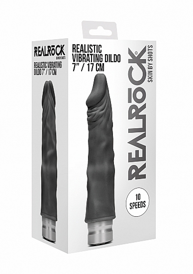 WIBRATOR realistyczny TPE REALROCK 17CM baterie - Realrock 7-17 cm Vibrating Dildo - Black