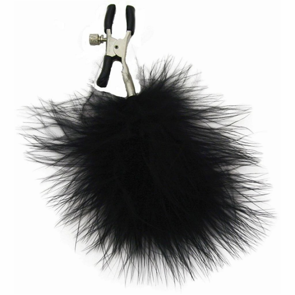 Sportsheets Feathered Nipple Clamps regulowane zaciski z czarnymi piórkami i nakładkami