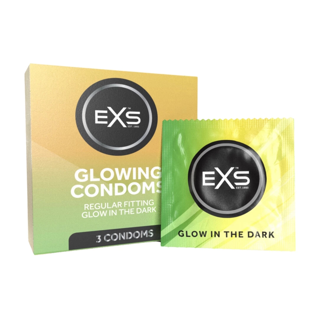 EXS Glow in the Dark prezerwatywy świecące 3 sztuki – bezzapachowe, jedwabista powierzchnia