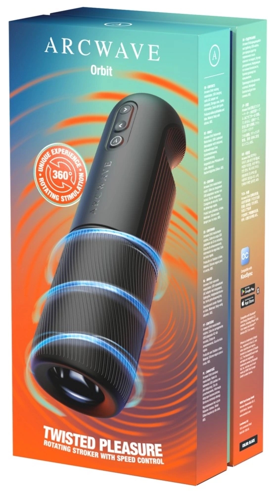 Arcwave Orbit – maszyna intymna z rotacją 360°, CleanTech, aplikacja, długość 22 cm