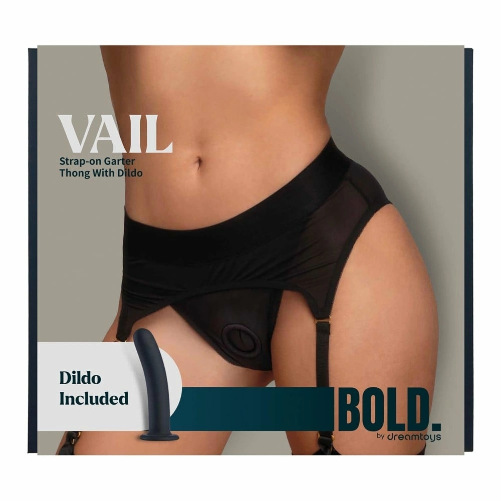 BOLD VAIL Pas do pończoch z majtkami XXL + czarny element silikonowy 15,5 cm
