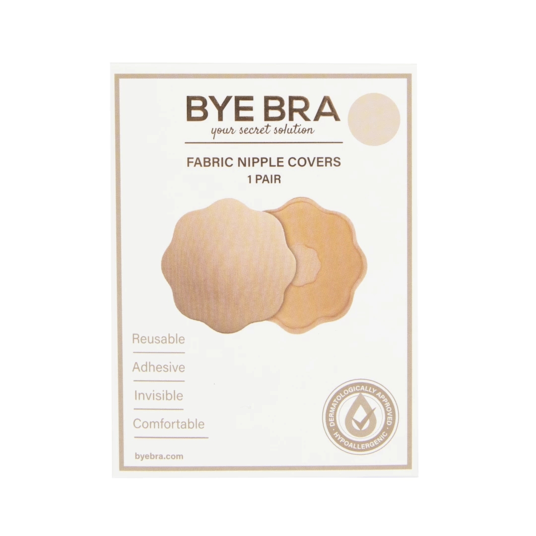 Bye Bra Fabric Nipple Covers Nude – materiałowe osłonki kwiaty, wielokrotnego użytku, 1 para