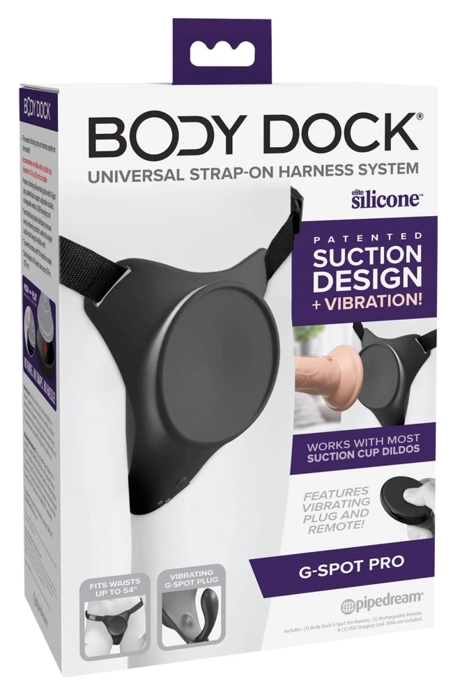 Pipedream Body Dock G-Spot Pro – Uprząż z wibracjami i pilotem, czarna, regulowana, 8,6 cm