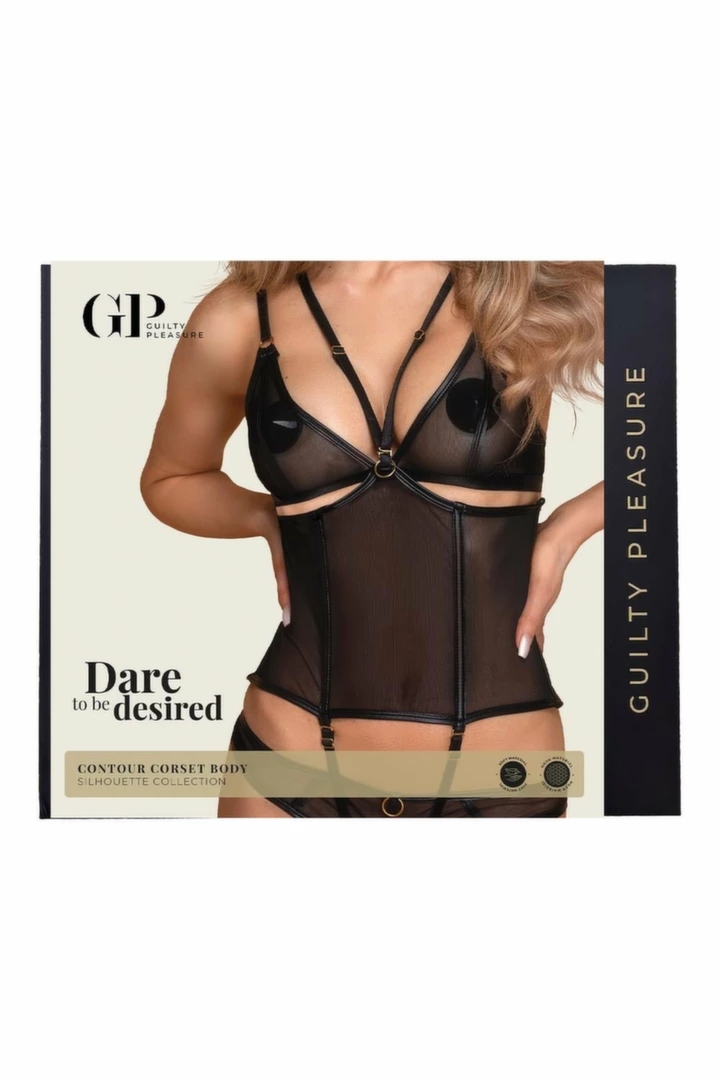 GUILTY PLEASURE Contour Corset Body S/M – body gorsetowe, siateczka, złote akcenty